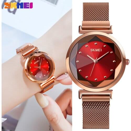 SKMEI Top Brand Luxury Womens Watches Fashion Quartz Stainless Steel Strap Female Clock Waterproof Wristwatch Relogio Masculino