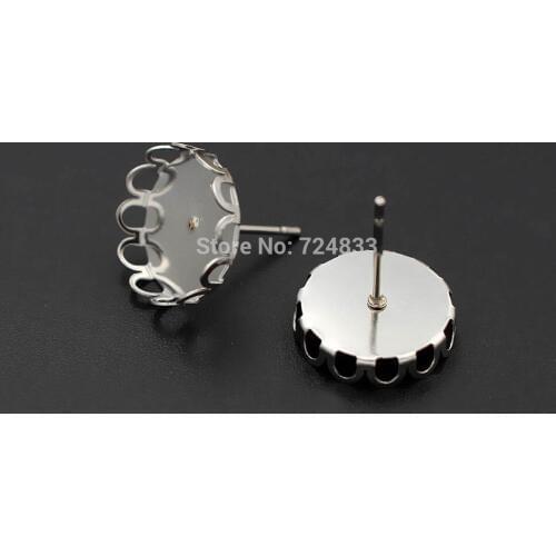 Glass Cabochon Earrings Post Stainless Steel Findings 12mm to 20mm Round Hollow Bezel Base Settings stud Earrings DIY Wholesale