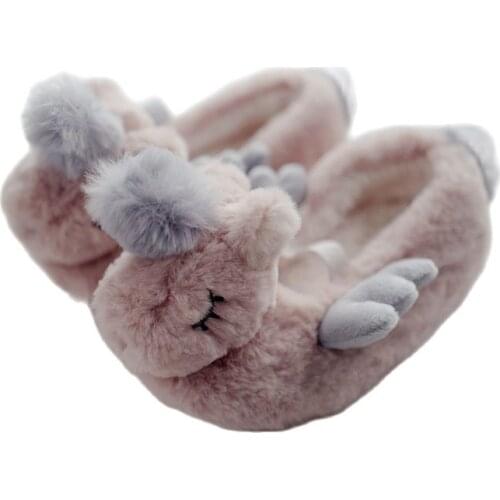 Suihyung Women Cartoon Unicorn Plush Slippers Winter Warm Soft Faux Fur Home Slippers Girl Flat Cotton Shoes Indoor Shoes Slides