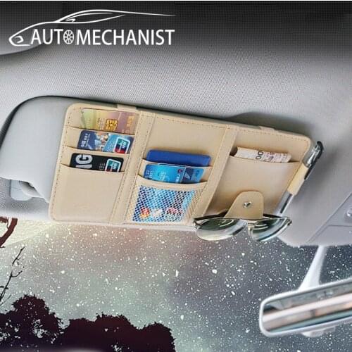 Universal Car Sun Visor Organizer Pu Leather Sunshade Storage For Auto Car Sunglasses Card Pen Storage Holder Stowing Tidying