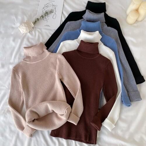 Thickened turtleneck sweater women autumn and winter 2021 Korean version of the new soft slim stretch warm pullover base sweater