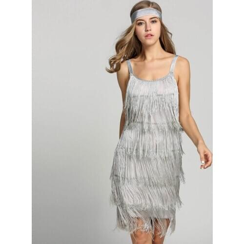 Vintage Vestido 1920s Flapper Girl Fancy Dress Great Gatsby Dress Costumes Slash Neck Tiered Fringe Swing Party Dress Headband
