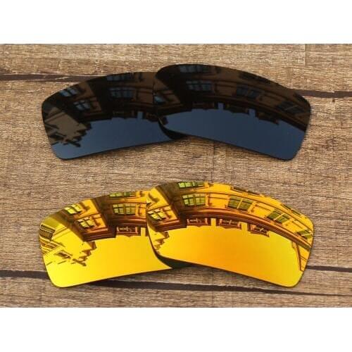 Vonxyz 2 Pairs Stealth Black & Ruby Mirror Polarized Replacement Lenses for-Oakley Gascan Frame