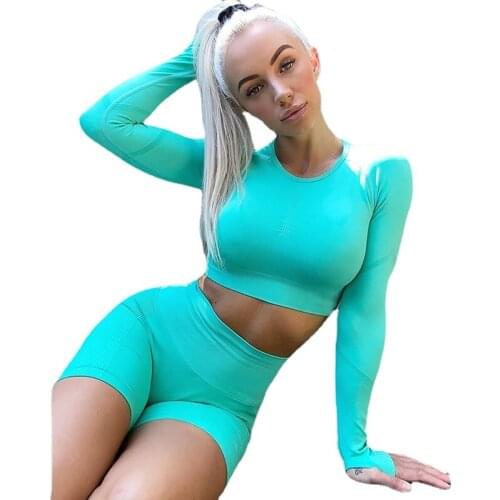 New Arrival Hot Sale Exercise Yoga Clothes Workout Long Sleeve Shorts Suit Hip