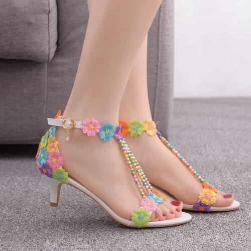 Womens High Heels Sandals White Lace Rhinestone Wedding Shoes Large Size 45 Female Pumps