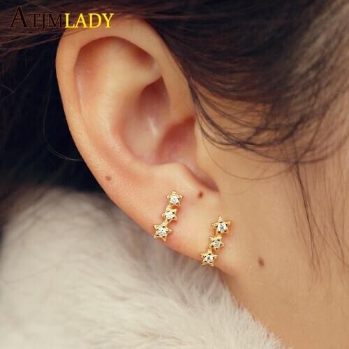 Valentines Day gold filled three star stud earring 925 sterling silver delicate dainty minimal stacking earring for girl women