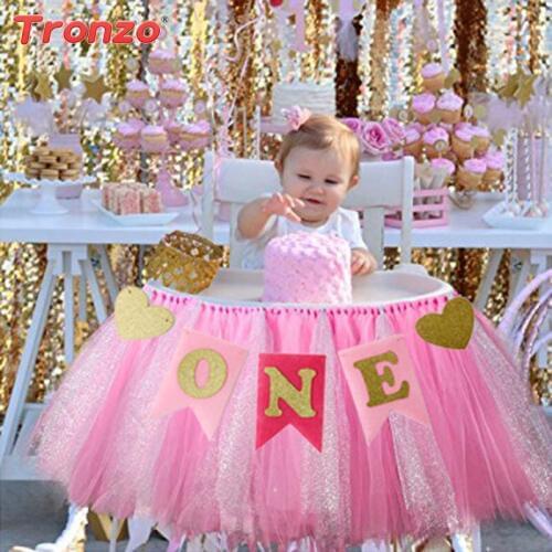 Tronzo 1set Birthday Party Banners Baby Shower Chair Flag Supplies One Year Old Celebrate Hanging Bunting Banner Paper Non-woven