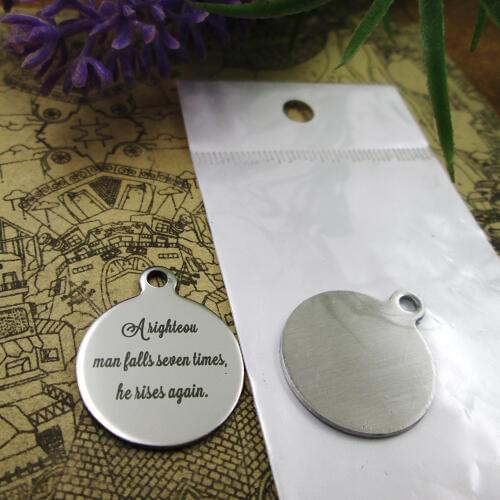 20pcs--"A righteous man falls seven times, he rises again."stainless steel styles for choosing DIY Charms Bible gold sentence