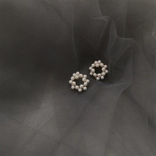 2Pairs 925 Sterling Silver Pin French Pearl Personality Temperament Stud Earrings Female Jewelry