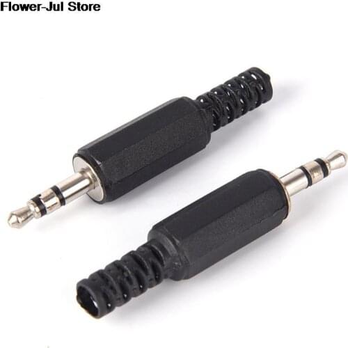 5pcs Black Plastic Pure Copper Conductor Housing Audio Jack Plug Headphone Stereo 3.5mm Male Adapter