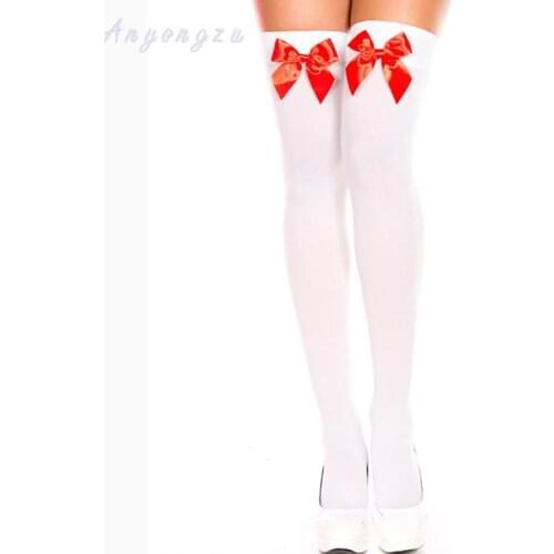 6pcs/lot Anyongzu Solid Standard Velvet Stockings Lady Sexy High Bow Tube bowknot mix opp bag 54cm