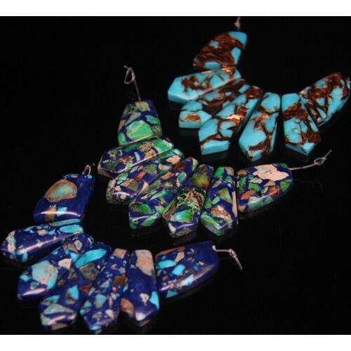 7pcs/set Top Drilled Arrow Slice Graduated Necklace Pendant Sea Sediment,Ocean Impression Jaspers Emperor Stone Beads Jewelry