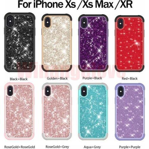 10pcs Bling diamond Shockproof Case For iPhone XS Max Hybrid robot Hard Cover For iPhone XS XR XS Max 7 8 Phone Case