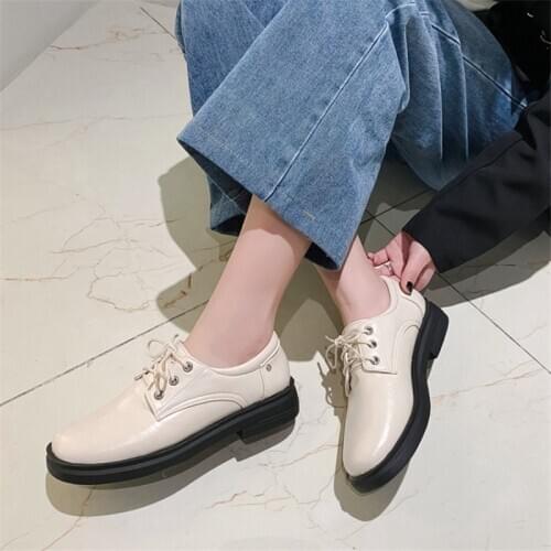 PXELENA New Arrival Large Size Brogues Shoes Woman Casual Daily British Derby Chunky Low Heels Oxfords Creepers Black Beige