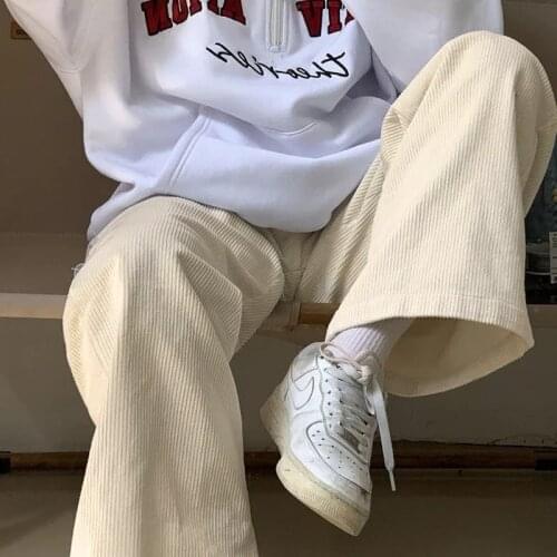 MR WILK Beige Corduroy Wide Leg Pants Women Korean Style Soft Girl Pink Spring 2021 Plus Size Black Trousers For Female Oversize