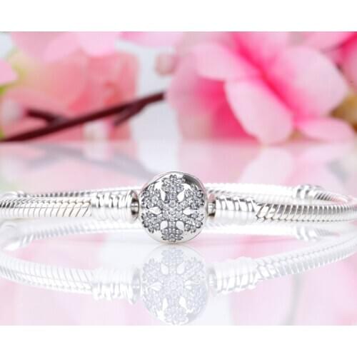 100% Genuine 925 Sterling Silver Crystal Snowflake Clasp Bracelet for Women Jewelry Christmas Gift