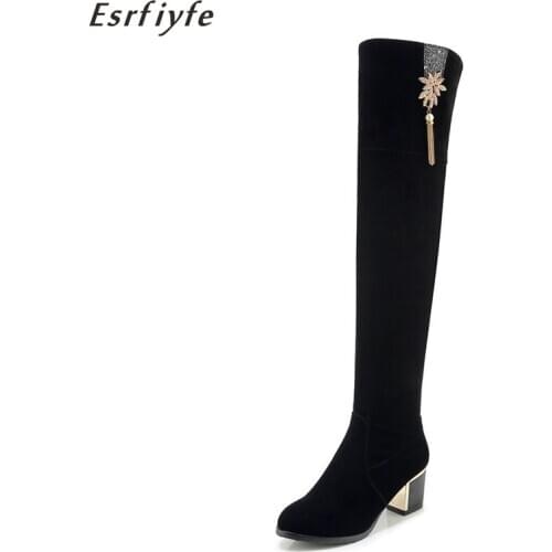 ESRFIYFE 2020 new fashion Winter Over The Knee Boots Women Stretch Fabric Women Thigh High Sexy Woman Shoes Long Bota Feminina