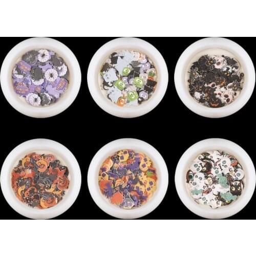 Halloween Handmade Box Nail Art Glitter Sequins Pumpkin Spider Manicure Matte Paillette Sticker Wood Pulp Patch Decoration Dark