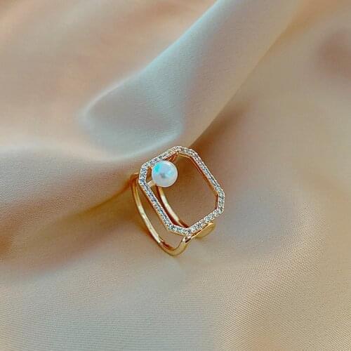 Dainty Hollow Simulated Pearl Ring for Women Elegant Minimalist Rings Wedding Party Jewelry Wholesale Romantic Birthday Gifts