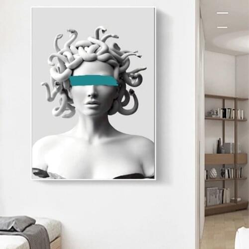 Canvas Paintings Vaporwave Sculpture of Medusa Canvas Art Poster Graffiti Art on The Wall Art Cover Face for Living Room Cuadros