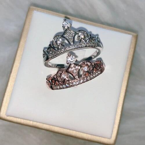 Classic Zircon Crown Wedding Ring Fashion Simple Feminine Valentines Day Gift