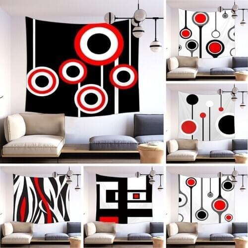 Creative Modern Nordic Geometry Tapestry Simple Red Black White Wall Tapestry Dots Stripes Print Hanging Fabric Boho Home Decor