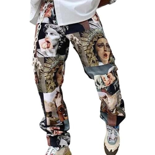 Fashion Mens Pants Spring Autumn Male Streetwear Printed Pants Straight Loose Mid Waist Casual Trousers Men Sports Pants MY469