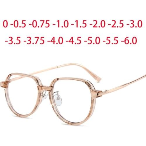 Fashion Women Ultralight Transparent Glasses Frame Round Spectacles Eyewear Prescription -0.5 -0.75 -1.0 -2.0 To -6.0