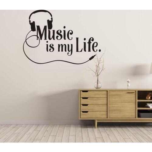 Musical Headphone Vinyl Wall Decal Music Is My Life Quote Wall Murals Rock Popular Music Lover Home Décor Concert Poster AZ822