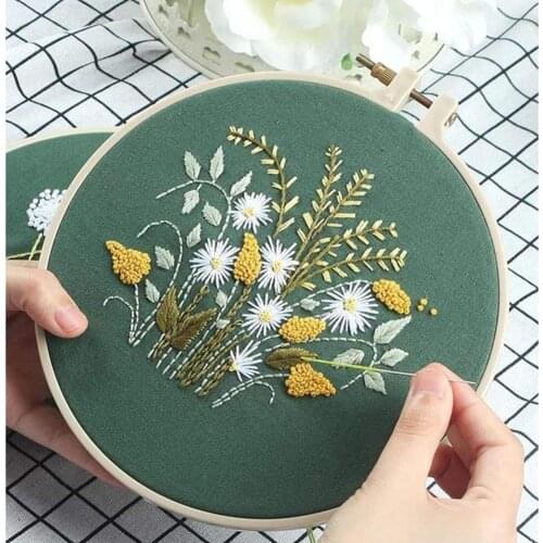 DIY Stamped Embroidery Starter Kit with Flowers Plants Flamingo Pattern Embroidery Cloth Color Threads Tools Kit for Beginner