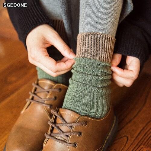 2018 Winter Warm Thick Knitting Socks Retro Long Women Christmas Socks Harajuku Color Splicing Patchwork Female Funny Socks