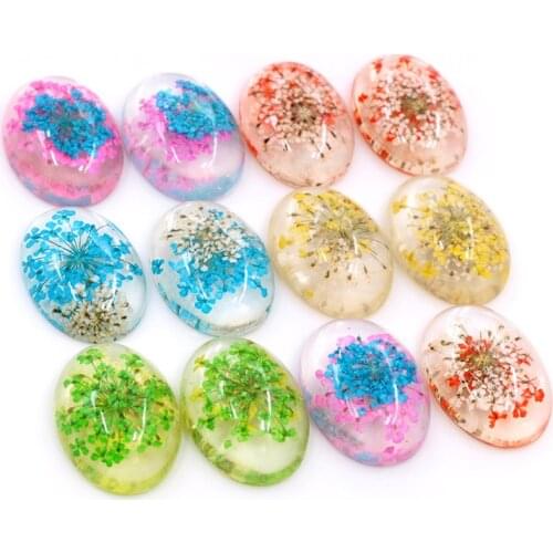New Fashion 10pcs Fit 18x25mm Blue White And White Yellow And Green Yellow and Red Natural Dried Flowers Cabochons Cameo