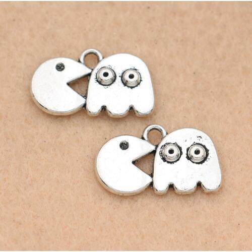 KJjewel Antique Silver Plated Face Game Charm Pendant fit Jewelry DIY Making Bracelet Necklace Accessories 13x20mm