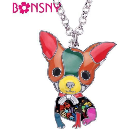 Bonsny Statement Enamel Alloy Chihuahua Dog Choker Pendant Chain Collar Fashion Jewelry Necklace For Women Girls Gift Decoration