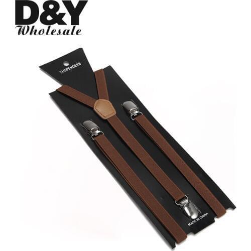 Women Men Suspender Clip-On Elastic Braces Slim Suspender For Trousers Pants Holder Braces Y-Back 1.5cm Wide Light Brown