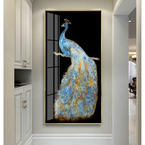 Fancy Peacocks standing on the branch cage Modern Decorative Pictures Paintings wall art for porch Living Room office decor