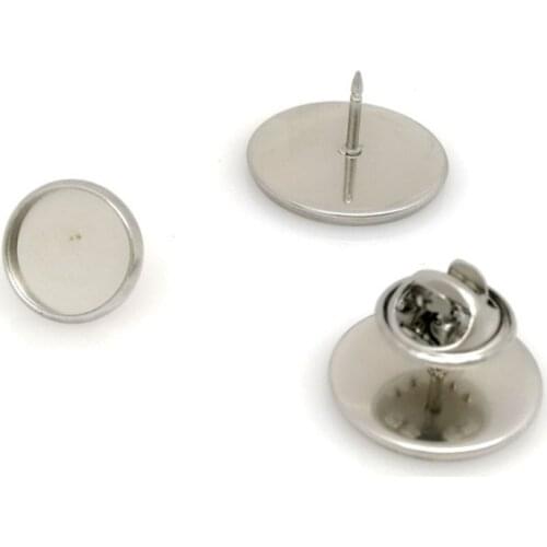10 Pairs Stainless Steel Butterfly Brooch Settings Blank Round Cabochon Base Bezel Trays with Pin Backs for DIY Brooch Jewelry