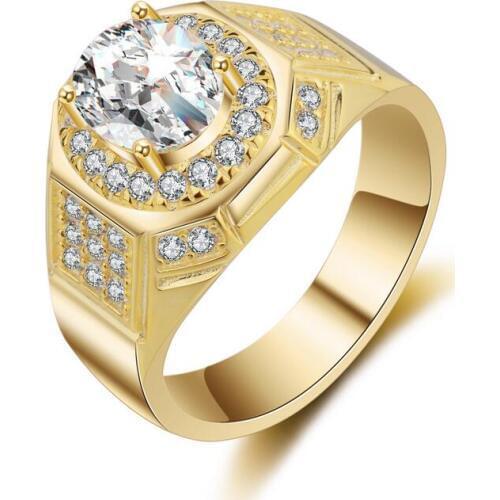 Size 8-13 Luxury Jewelry 925 Sterling Silver&YEllow Gold Filled White Clear 5A CZ Zirconia Party Dove egg Wedding Men Ring Gift