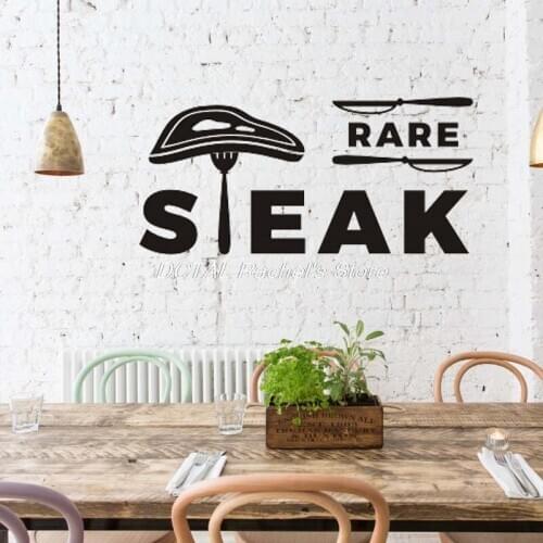 Restaurant Decor Rare Steak Knife Fork Vinyl Wall Decal Kitchen Dining Room Sticker Bar Drink Art Sticker