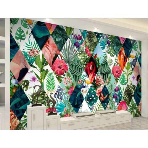 Nordic tropical plants flowers flamingo TV sofa background wall paper interior decoration papel de parede 3d wallpaper
