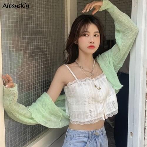 Camisole Women White Sexy Korean Style Ladies Clothes Lovely Crop Tops Female Daily Inside Comfortable Thin Strap Vintage Teen