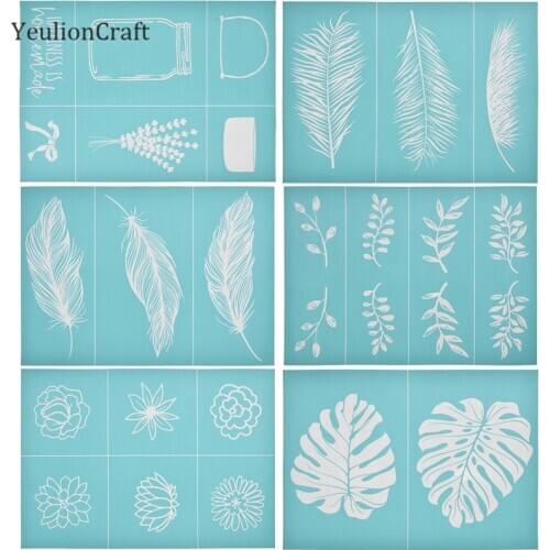 Chzimade 6Pcs/lot Silk Screen Printing Stencils Feather Turtle Leaf Flower For Pillow Clothes Diy Home Decoraiton