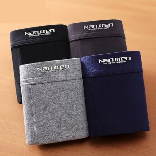 4PCS/Lot Men Underwear Cotton Boxers Panties Comfortable Sexy Solid Cuecas Trunks Mens Underpants Shorts Sexy Solid Male Panties