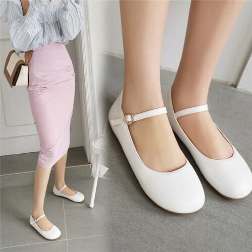 Mary Jane Shoes for Women Ballerina Flats Shoes Woman Casual Ballet Girls School Dress Flat Shoes Pink White Plus Size 10 33 43