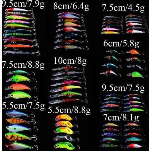 Hard Baits Artificial 79pcs Mixed 10 Different Models Popper Minnow VIB Fishing Lures Set Lifelike Bass Crankbait Fishing Tackle