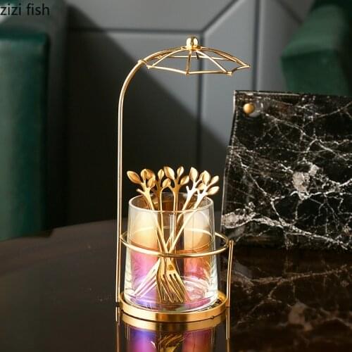 Creative Golden Stainless Steel Fork Spoon Set Luxury Household Storage Jar Cutlery Set Fruit Fork Spoon Kitchen Storage Tool