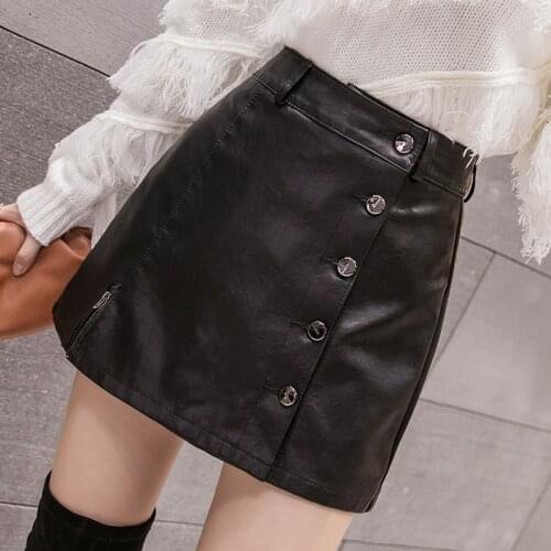 Black Faux Leather Skirt Shorts Women A line Wide Leg Shorts Fashion Autumn Casual Ladies Sexy Leather Shorts Femme