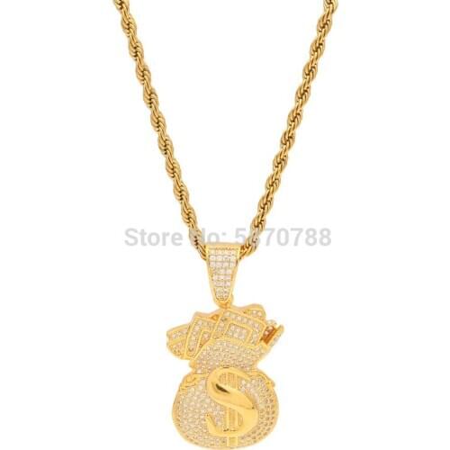 Hip hop Jewelry,money bag dollar sign pendant iced out jewelry