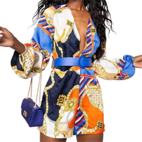 Vintage Chain Print Women Shirt Hot Sale Casual Top Dress 2021 Spring Summer Single Breasted Chic Female Clothes Streetwear