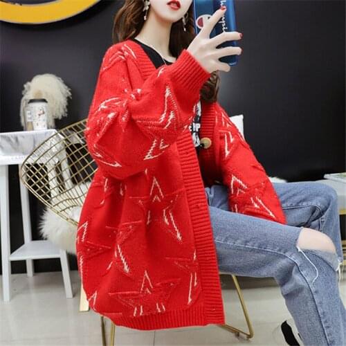 Blue Red Knitted Sweater Women Student Tops Autumn Winter Korean Loose Short Long Sleeve Frayed Knitting Cardigan Ladies Jumper